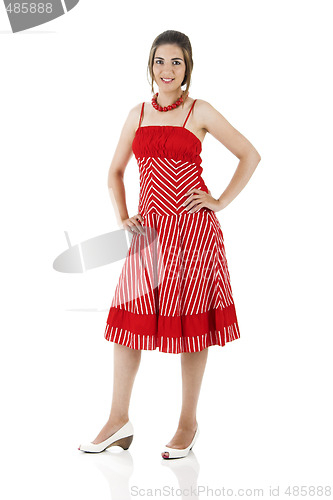 Image of Happy woman in red