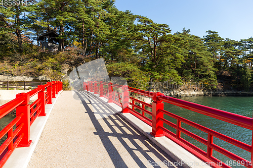 Image of Scenery of red bridge cross to Fukuurajima Island