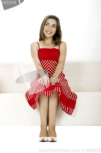 Image of Happy woman in red