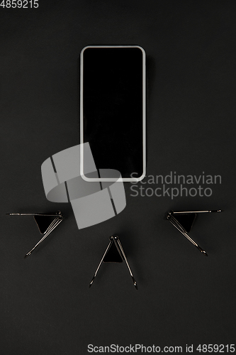 Image of Office things. Monochrome stylish composition in black color. Top view, flat lay.