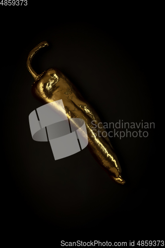 Image of Golden pepper on a black background, stylish minimalistic composition with copyspace