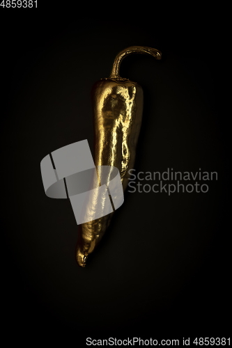 Image of Golden pepper on a black background, stylish minimalistic composition with copyspace