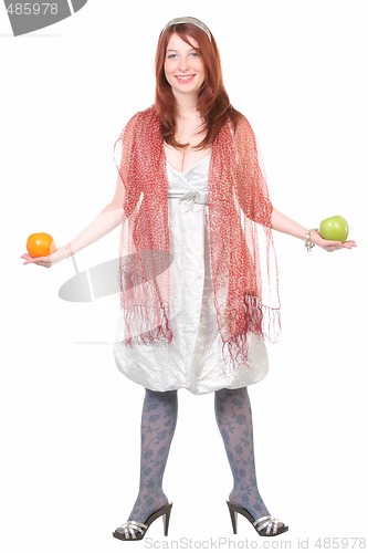 Image of smiling woman with fruits