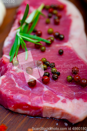 Image of raw uncooked  ribeye beef steak butcher selection