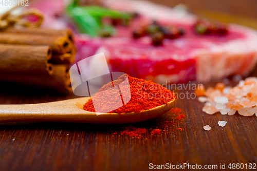 Image of raw uncooked  ribeye beef steak butcher selection