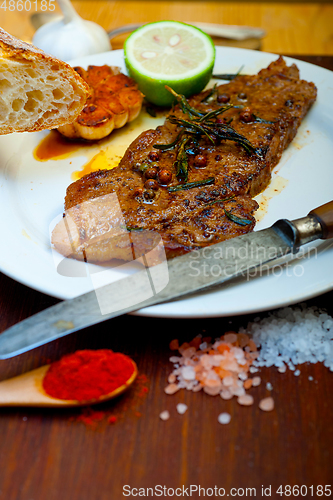 Image of roasted grilled ribeye beef steak butcher selection