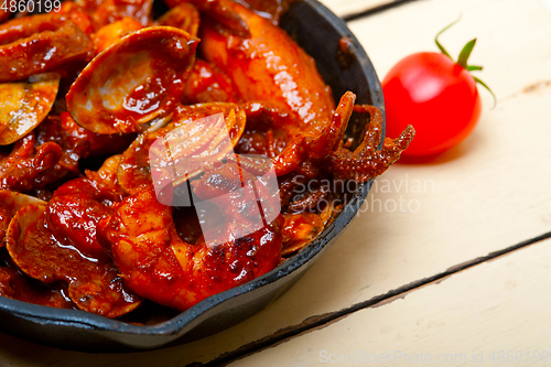 Image of fresh seafoos stew on an iron skillet