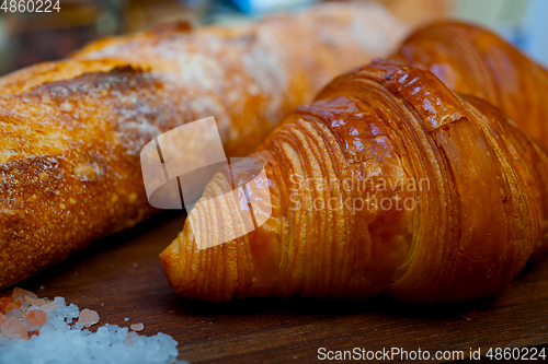 Image of French fresh croissants and artisan baguette tradition