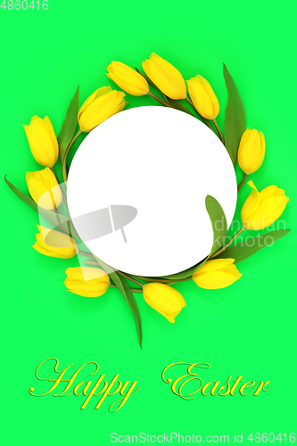 Image of Happy Easter Tulip Flower Wreath Composition