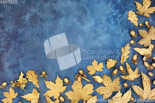 Image of Golden Leaves and Acorn Background Border