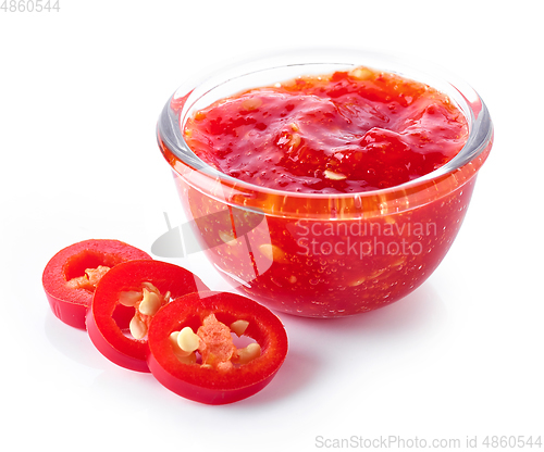 Image of red hot chili pepper sauce