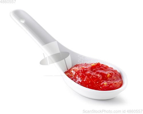 Image of spoon of hot chili sauce