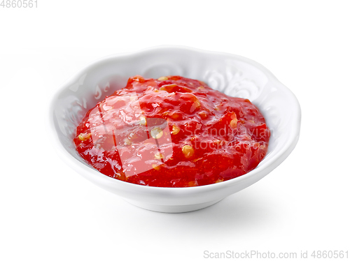 Image of bowl of red hot chili pepper sauce