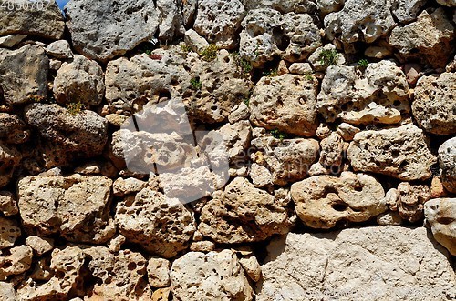 Image of Textured wall of Neolithic megalith temple complex of Ggantija, Gozo island, Malta