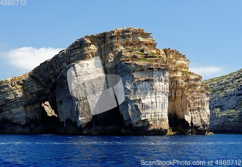 Image of Scenic cliffs of Gozo island in Malta in bright day