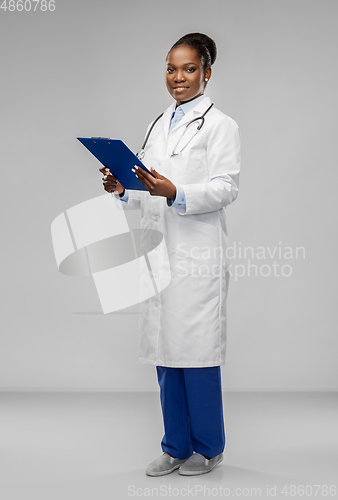 Image of african american female doctor with clipboard