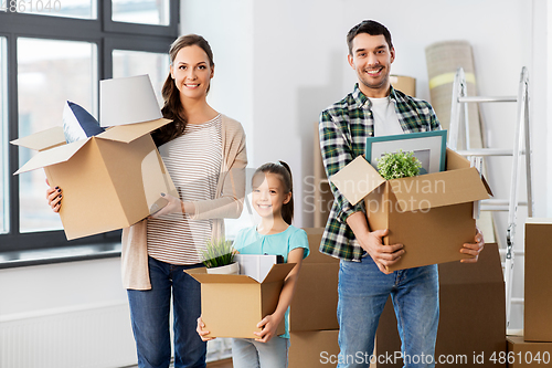 Image of happy family with child moving to new home