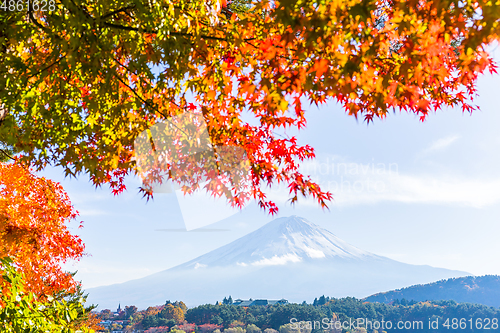 Image of Mt Fuji in autumn view from lake Kawaguchiko