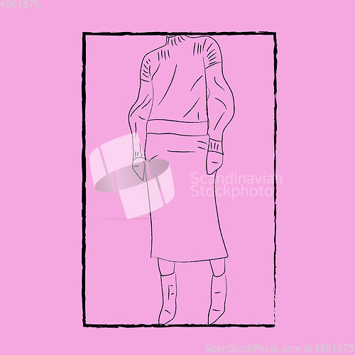 Image of Line art of the body of a woman in winter clothes over pink back