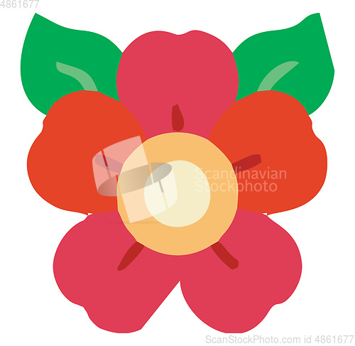 Image of Flower with two green leafs vector or color illustration