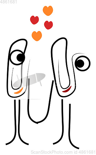 Image of Cartoon paperclips in love with each other vector or color illus