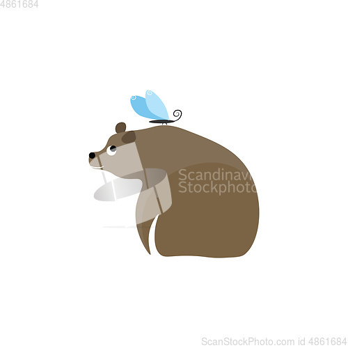 Image of Cartoon bear and butterfly vector illustration on white backgrou