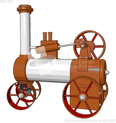 Image of 3D vector illustration of orange and white steam engine machine 