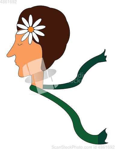 Image of Profile of a girl with a green scarf and a flower in her hair ve