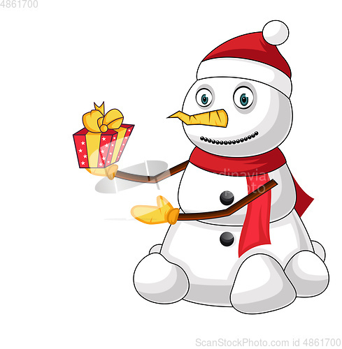 Image of Snowman with present illustration vector on white background