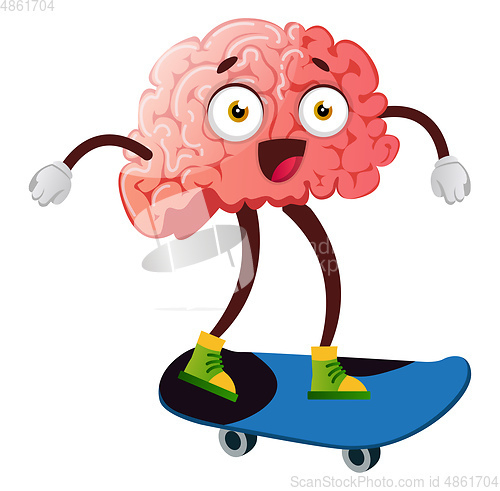 Image of Brain riding a skateboard, illustration, vector on white backgro