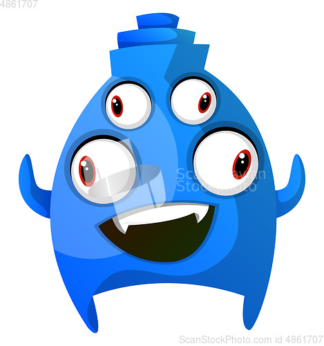 Image of Blue smiling monster with four eyes illustration vector on white