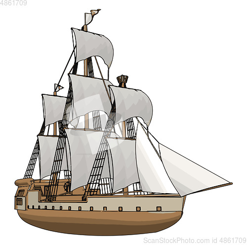 Image of Simple vector illustration of an old sailing ship white backgoru