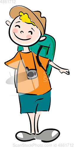 Image of Happy boy scout with a backpack illustration vector on white bac