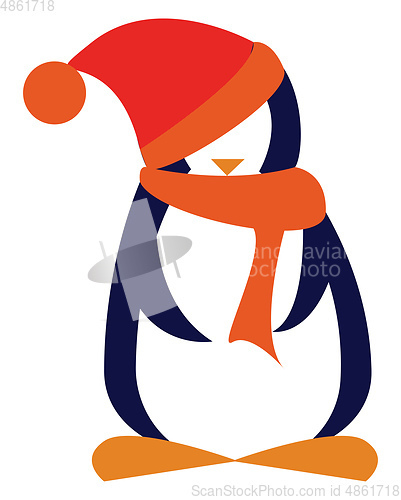 Image of Penguin with scarf and hat 