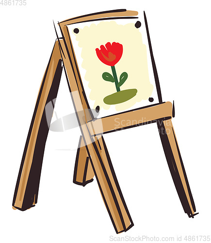 Image of LFloral canvas on a wooden easel vector illustration on white ba