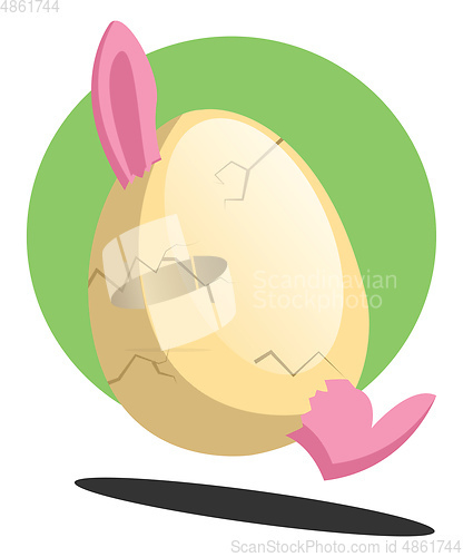 Image of Easter bunny in cracked egg smiling in front of a green circle i