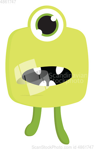 Image of Yellow and green monster with one eye and open mouth illustratio