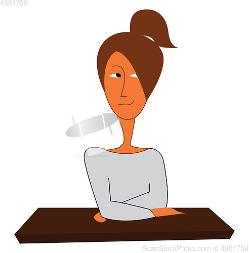 Image of Girl leaning on a table, vector color illustration.