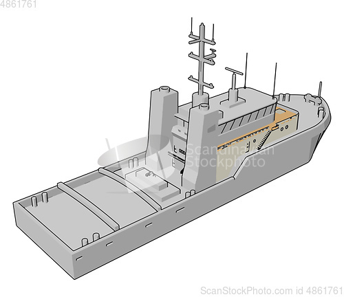 Image of Simple vector illustration of a white navy battle ship white bac