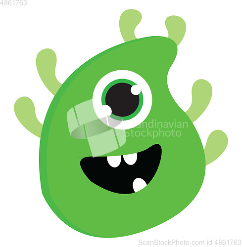 Image of Happy one-eyed green monster with four arms and green horns vect