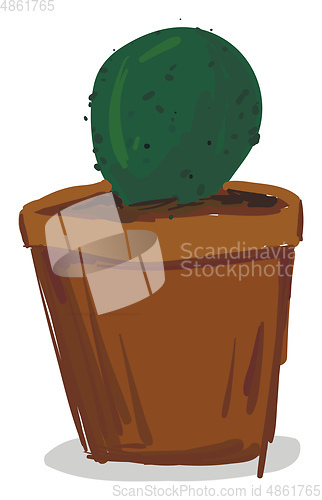 Image of A small green cactus plant on an earthen pot vector color drawin