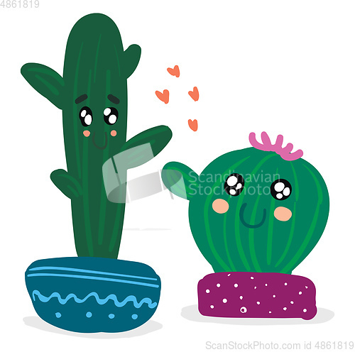 Image of Two cactus plants emoji expressing happy moods appear in a red h