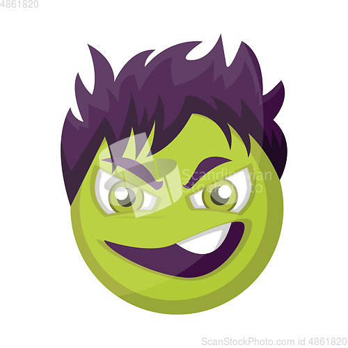 Image of Evil green emoji face with purple hair vector illustration on a 