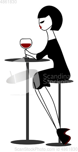Image of Clipart of a woman drinking red wine vector or color illustratio
