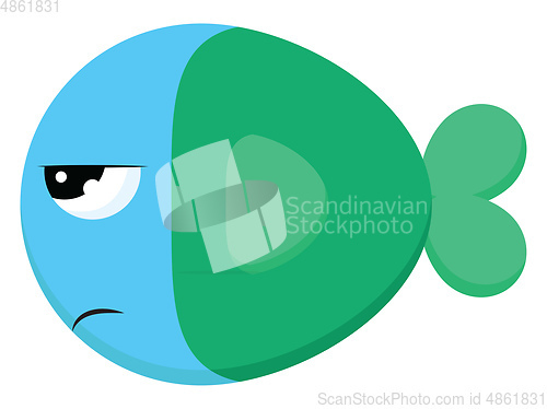 Image of Angry blue fish with green tail, vector color illustration.