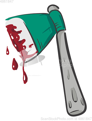 Image of Ax with dripping blood illustration color vector on white backgr