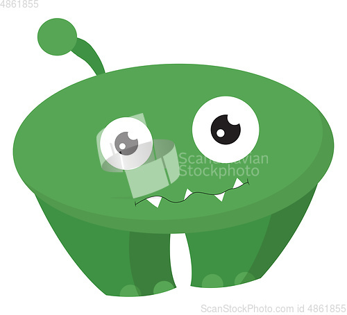 Image of Cartoon funny green monster with two eyes vector or color illust