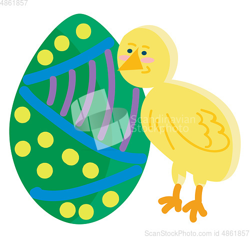 Image of A decorated egg and a baby chicken symbolizing festive season of