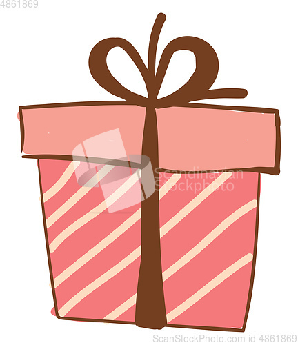 Image of Pink and white striped present box wrapped with decorative paper