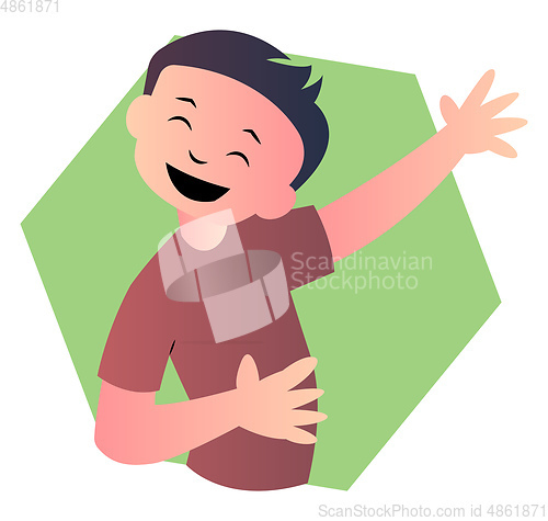 Image of Happy cartoon boy in green shirt dance vector illustartion on wh